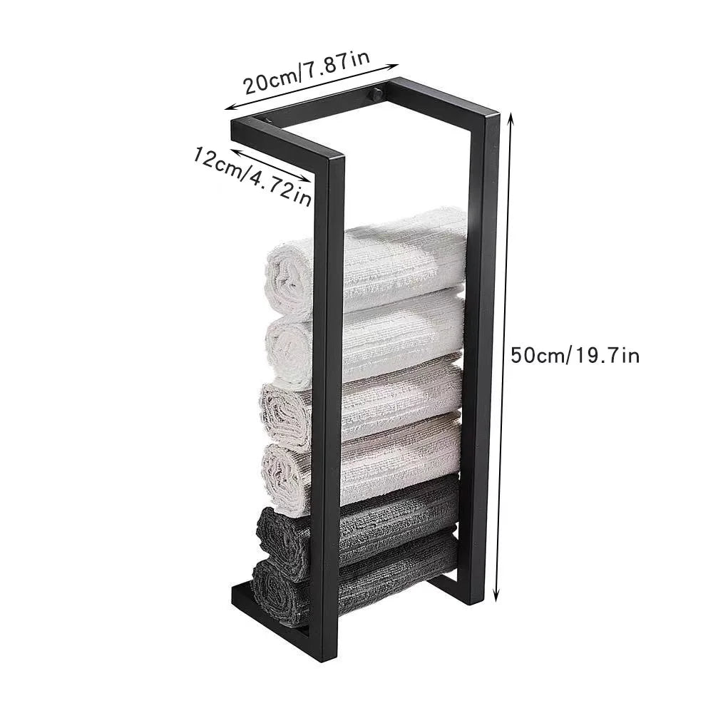 Black towel rack holder Stainless steel wall-mounted storage rack Bathroom Household multi-functional toilet paper towel