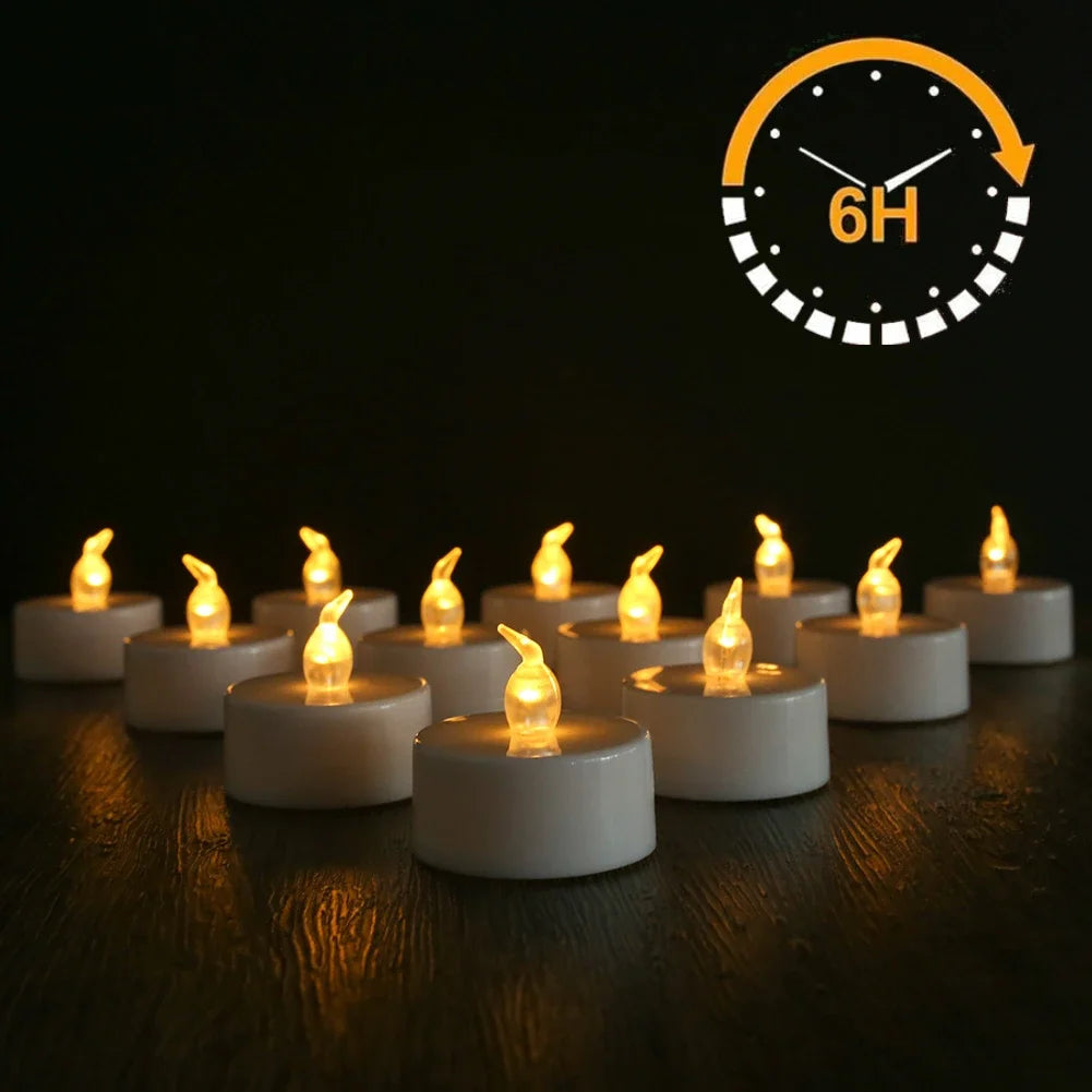 Flameless Flickering LED Tea Lights with Timer 6 Hours On & 18 Hours Off in 24Hours Cycle Automatically LED Votive Candles Light