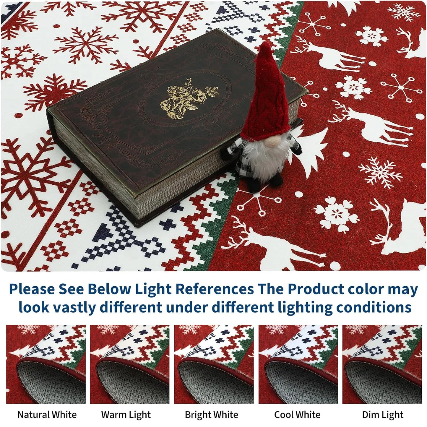 Christmas Boho Washable Area Rugs Large Rug Non-Slip Soft Low Pile Non Shedding Indoor Holiday Decor Carpet for Living Room