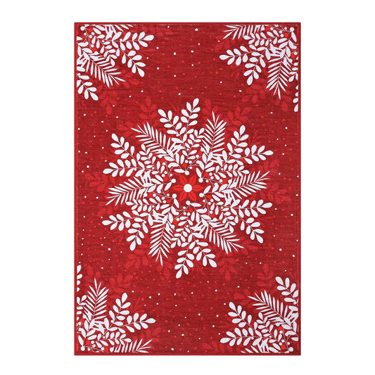 Christmas Snowflake Washable Area Rug Soft Low Pile Large Rugs Non Slip Floor Carpet for Living Room Bedroom Office Decor