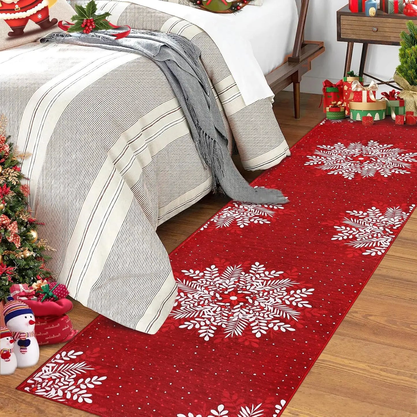 Christmas Snowflake Washable Area Rug Soft Low Pile Large Rugs Non Slip Floor Carpet for Living Room Bedroom Office Decor