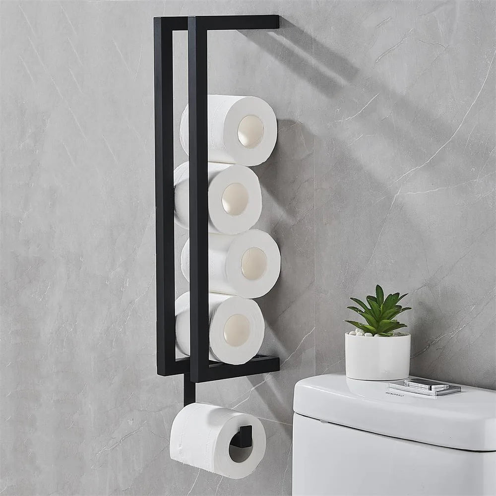 Black towel rack holder Stainless steel wall-mounted storage rack Bathroom Household multi-functional toilet   paper towel