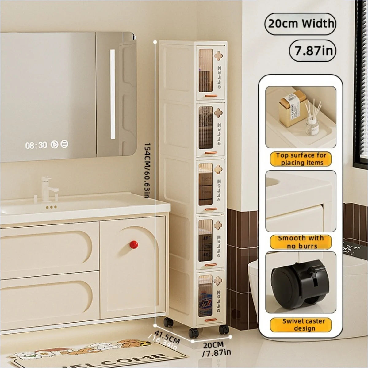 Slim Mobile Storage Cabinet, Space-Saving Narrow Drawer Organizer, Minimalist Multi-Purpose Design for Kitchen/Bathroom/Living