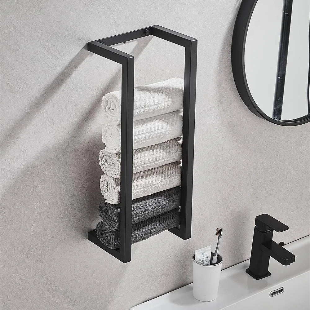 Black towel rack holder Stainless steel wall-mounted storage rack Bathroom Household multi-functional toilet   paper towel
