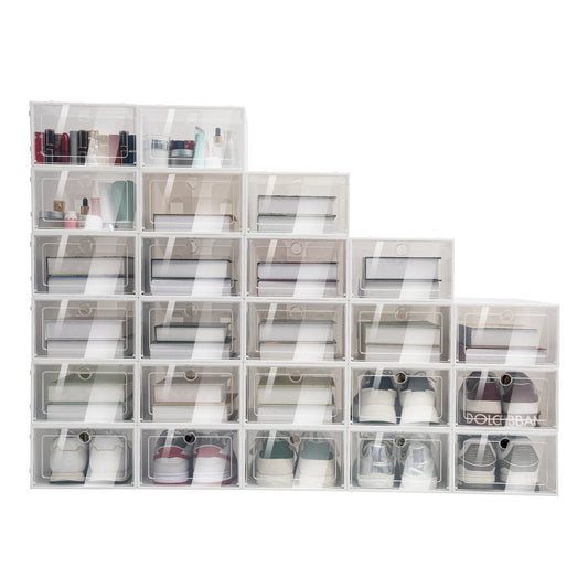 24 Pack Clear Shoe Boxes, Stackable Shoe Storage Boxes, with Lids, Clear Plastic Stackable Shoe Organizers, For Closet