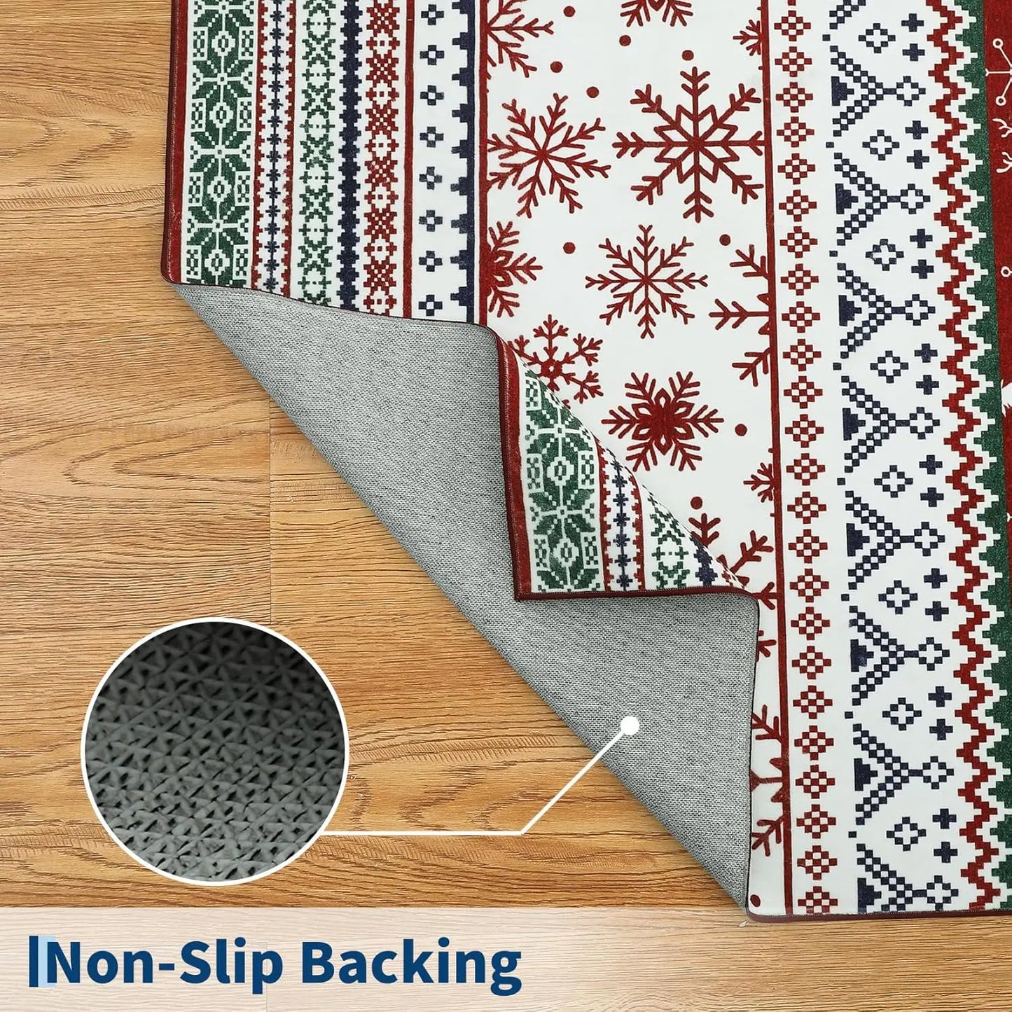 Christmas Boho Washable Area Rugs Large Rug Non-Slip Soft Low Pile Non Shedding Indoor Holiday Decor Carpet for Living Room