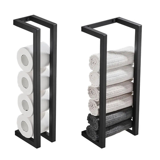 Black towel rack holder Stainless steel wall-mounted storage rack Bathroom Household multi-functional toilet   paper towel