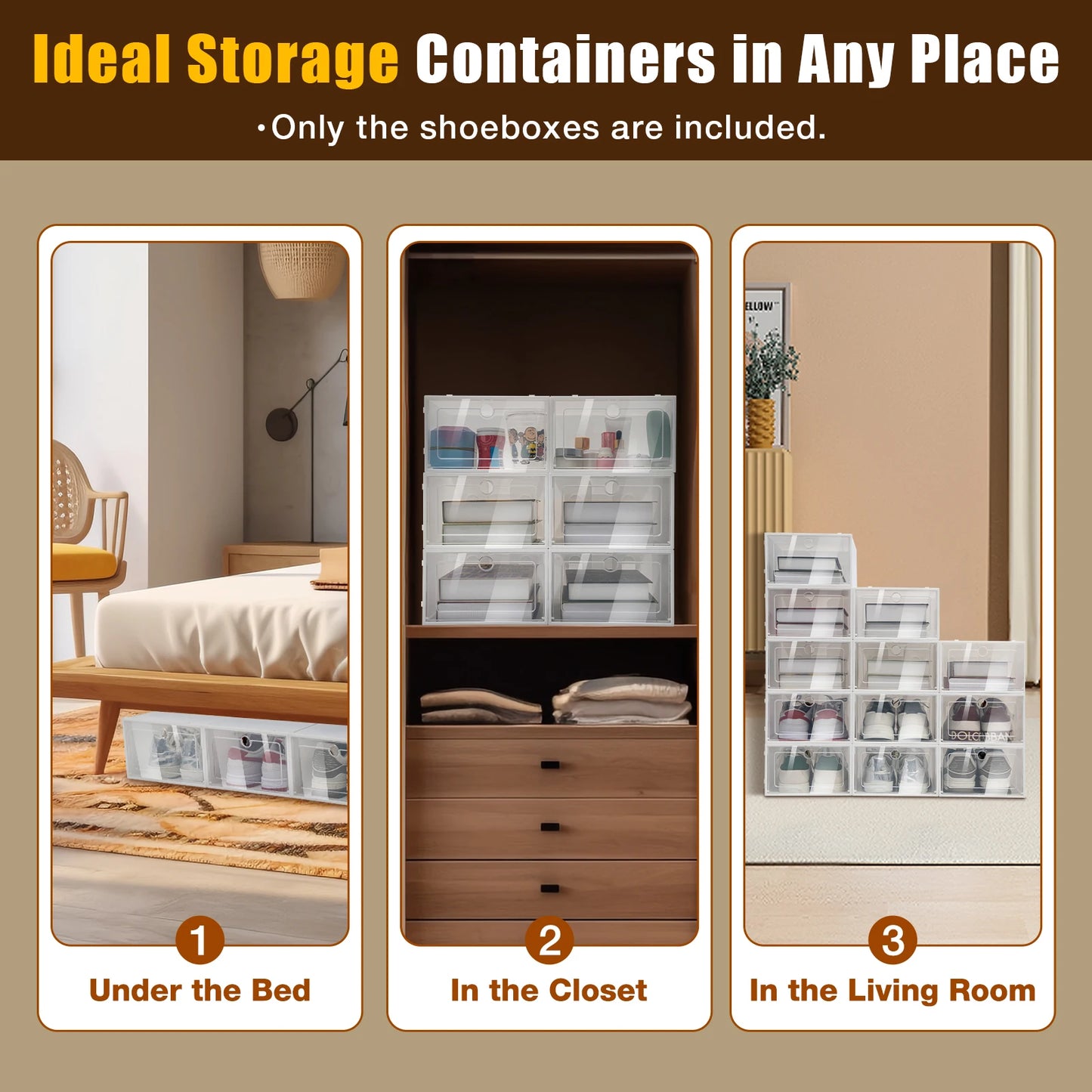 24 Pack Clear Shoe Boxes, Stackable Shoe Storage Boxes, with Lids, Clear Plastic Stackable Shoe Organizers, For Closet