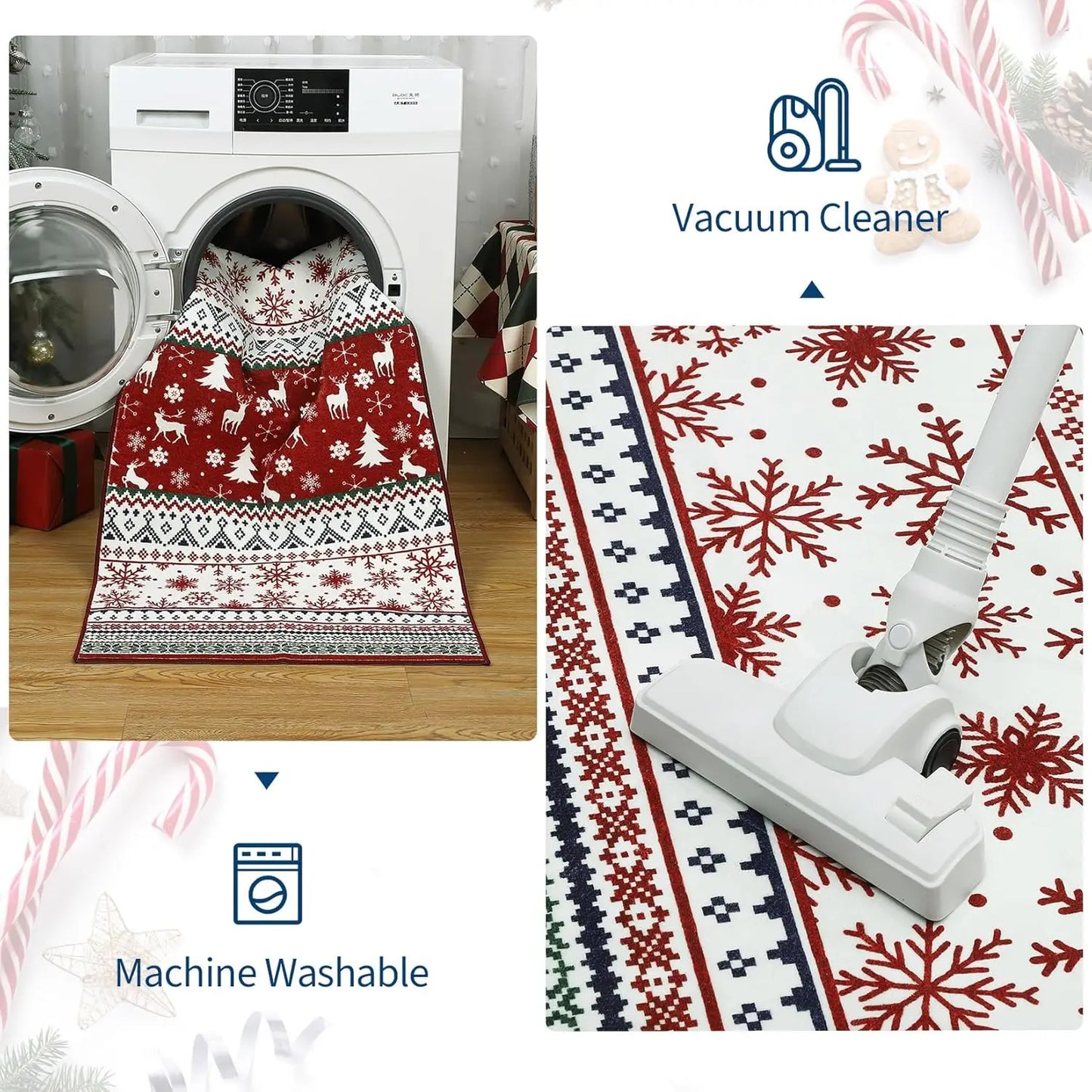 Christmas Boho Washable Area Rugs Large Rug Non-Slip Soft Low Pile Non Shedding Indoor Holiday Decor Carpet for Living Room